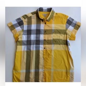 Burberry Brit Yellow Nova Checkered Cotton Short Sleeve Shirt Blouse Size L